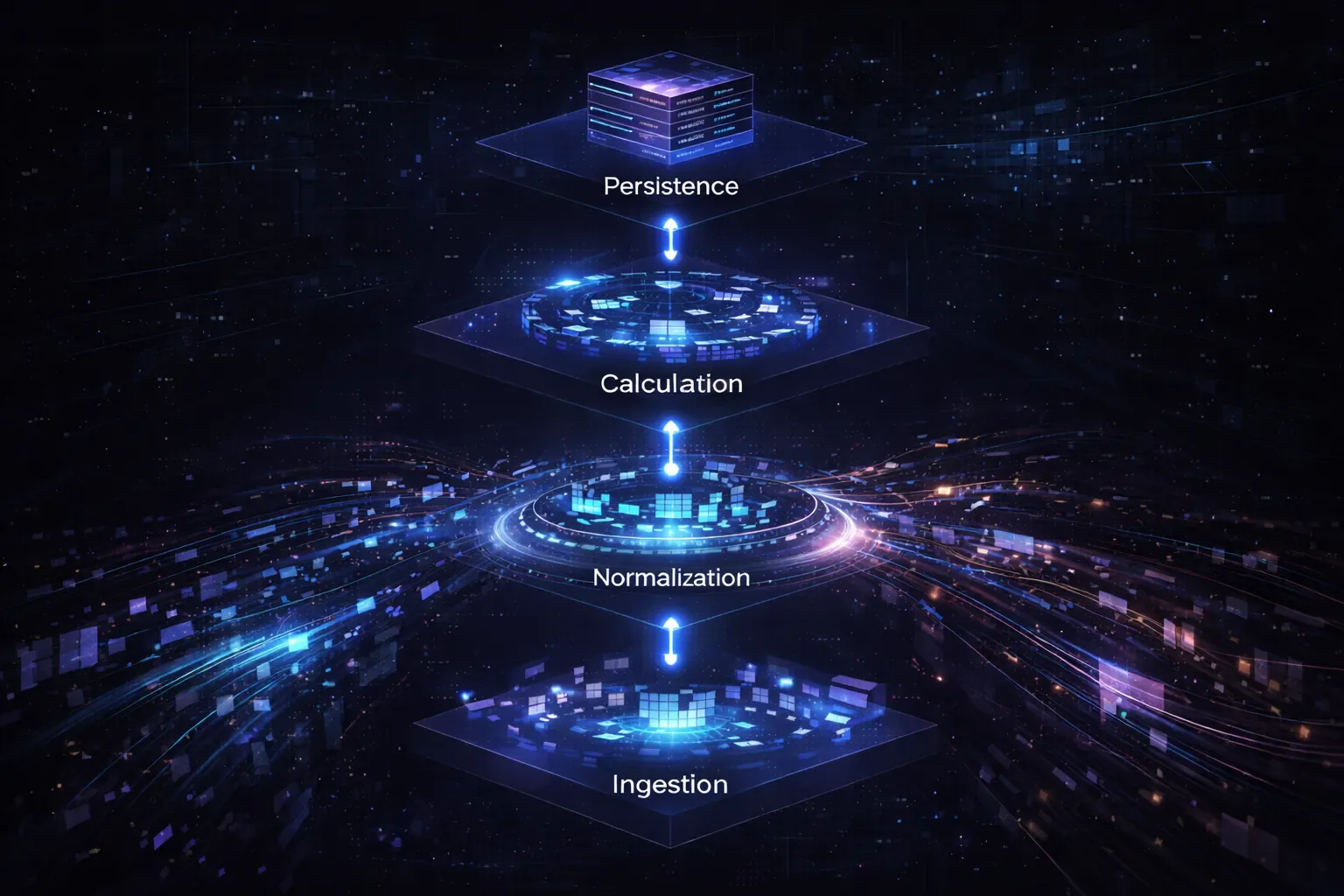 Four-layer diagram of automated crypto trading journal infrastructure from ingestion to persistence