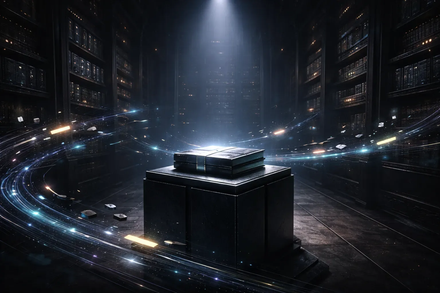 Cinematic archive scene of choosing a single trustworthy system to hold multi-exchange crypto trade history