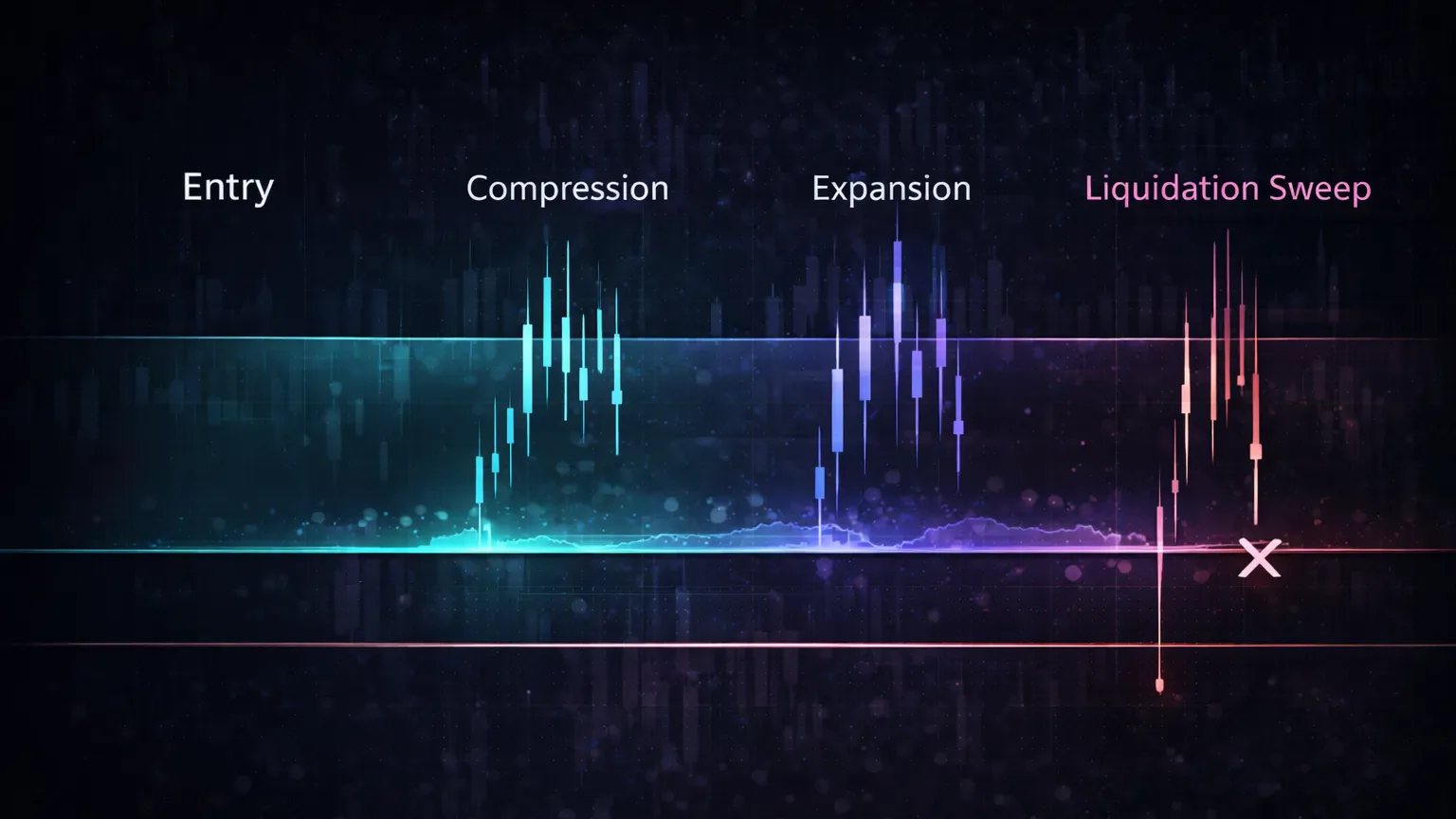 Visual concept of liquidation buffer versus volatility regime in crypto futures trading