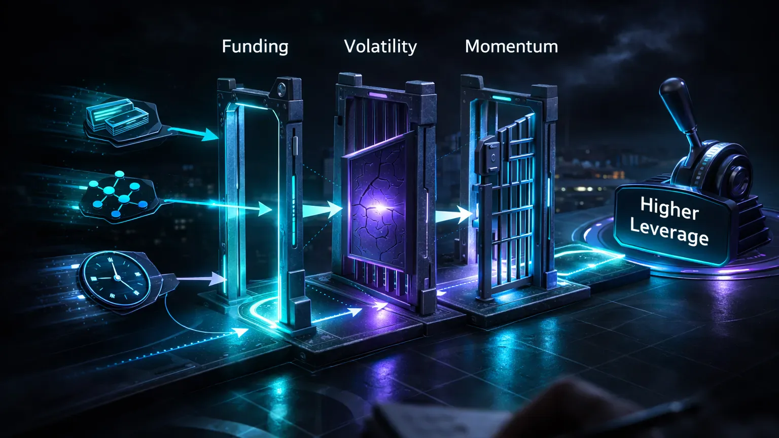 Decision gate showing when a setup qualifies for higher leverage based on journal rules