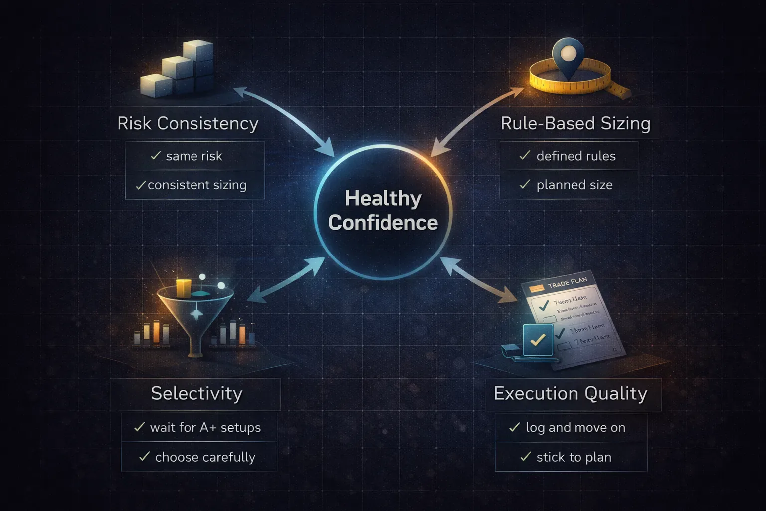 Diagram of behaviors that represent healthy trading confidence