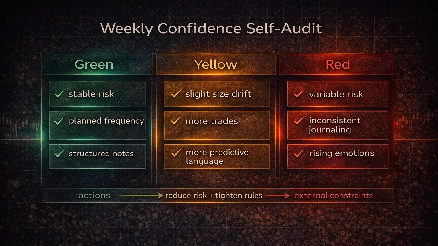 Weekly self-audit traffic light framework for confidence versus overconfidence