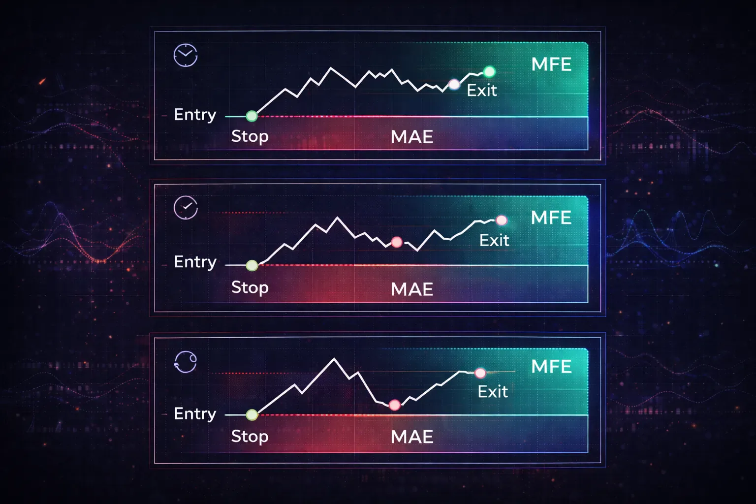 MAE and MFE diagram showing how trades move against and in favor before closing