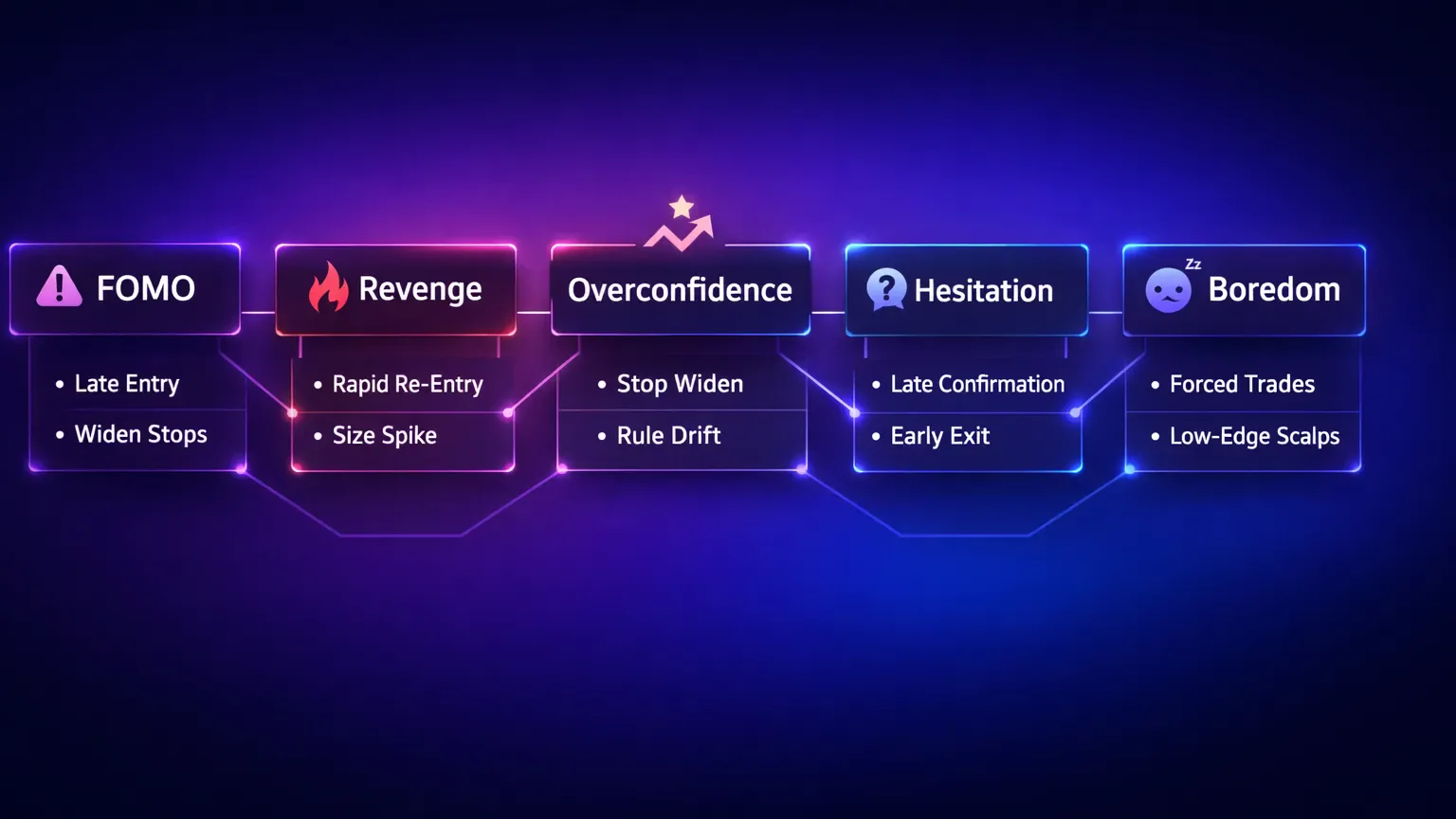Five crypto trading psychology traps mapped to their execution fingerprints