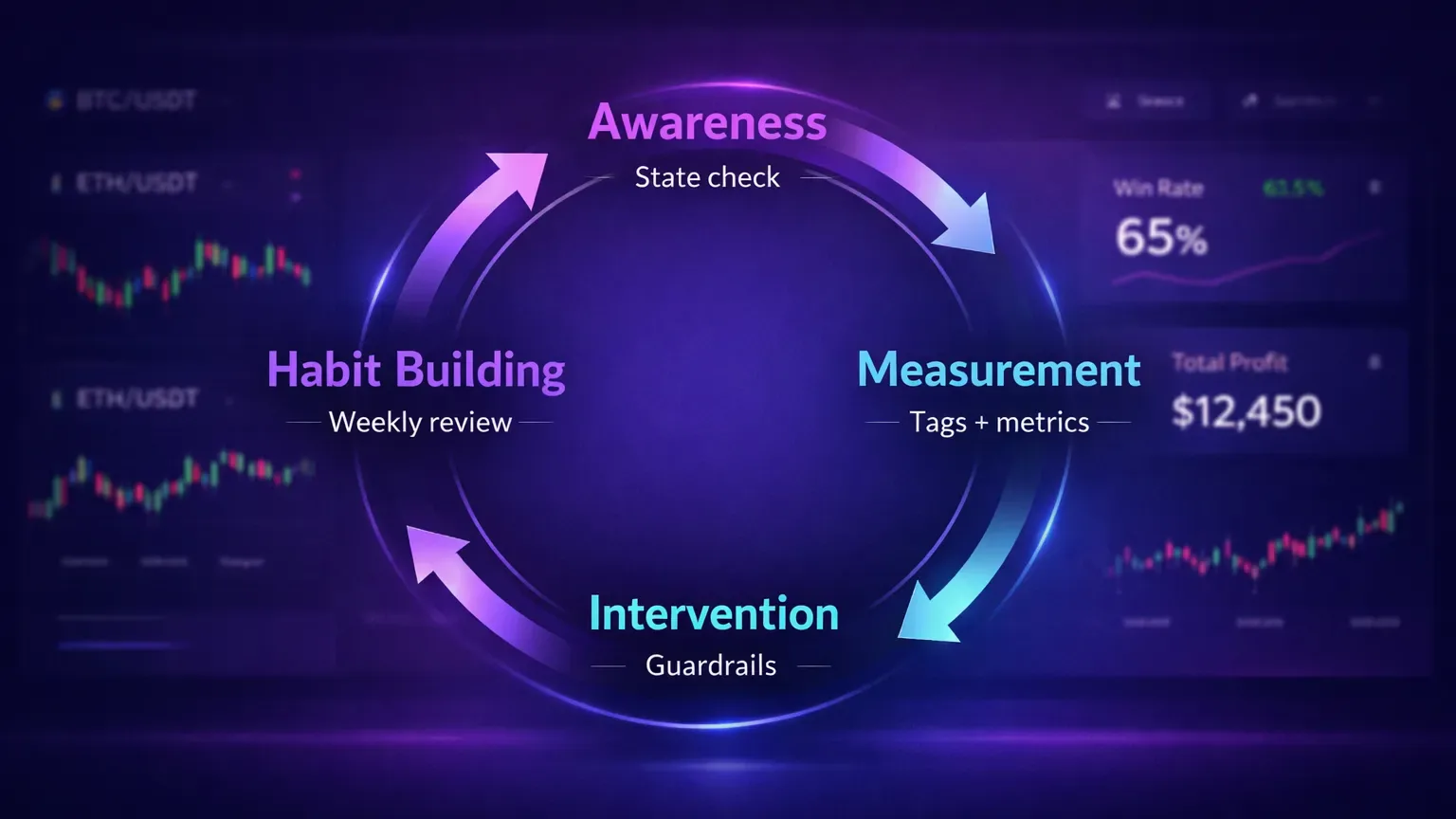 Four-stage loop for trading psychology: awareness, measurement, intervention, habit building