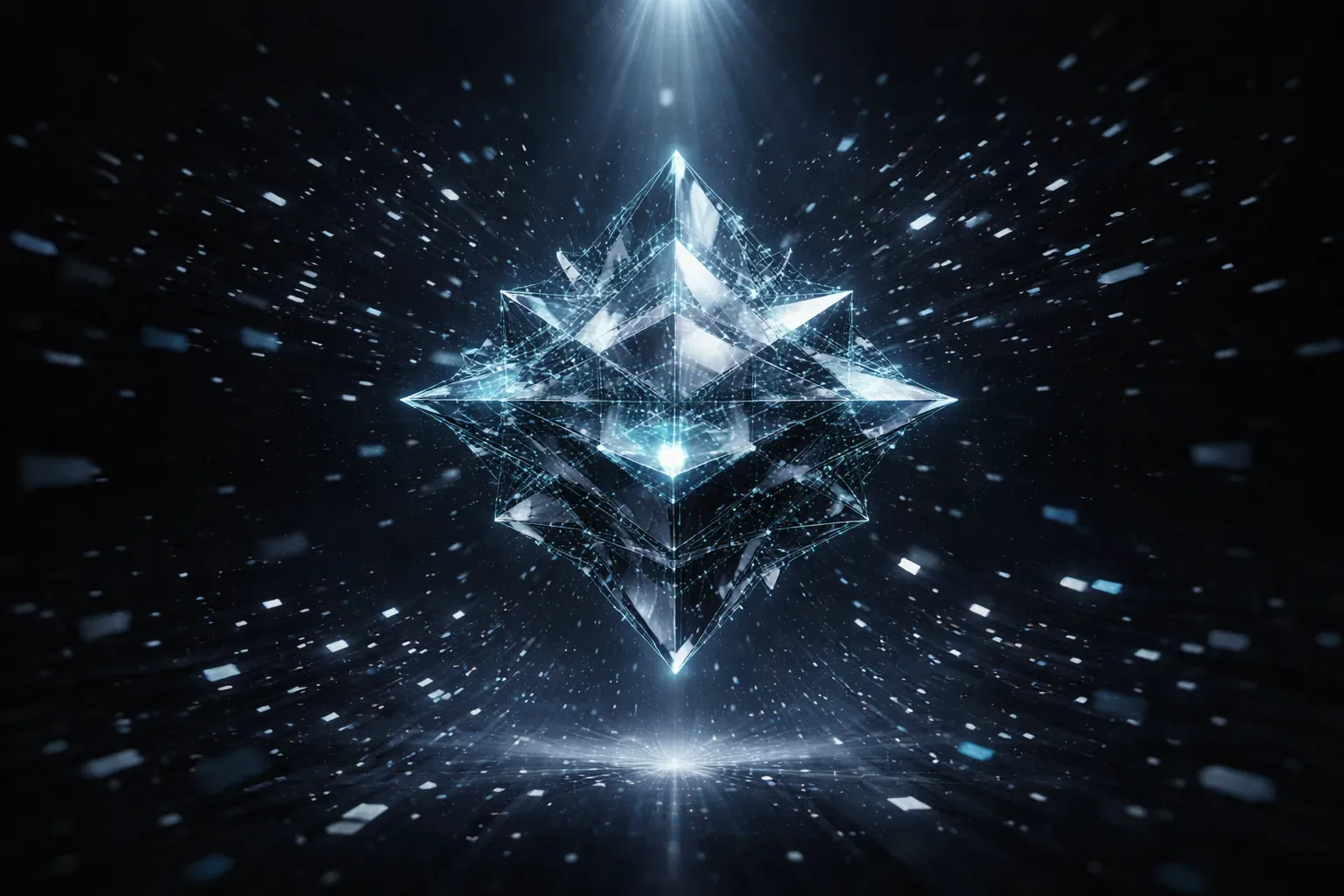 Complex crystalline structure forming from scattered fragments representing precise structured data