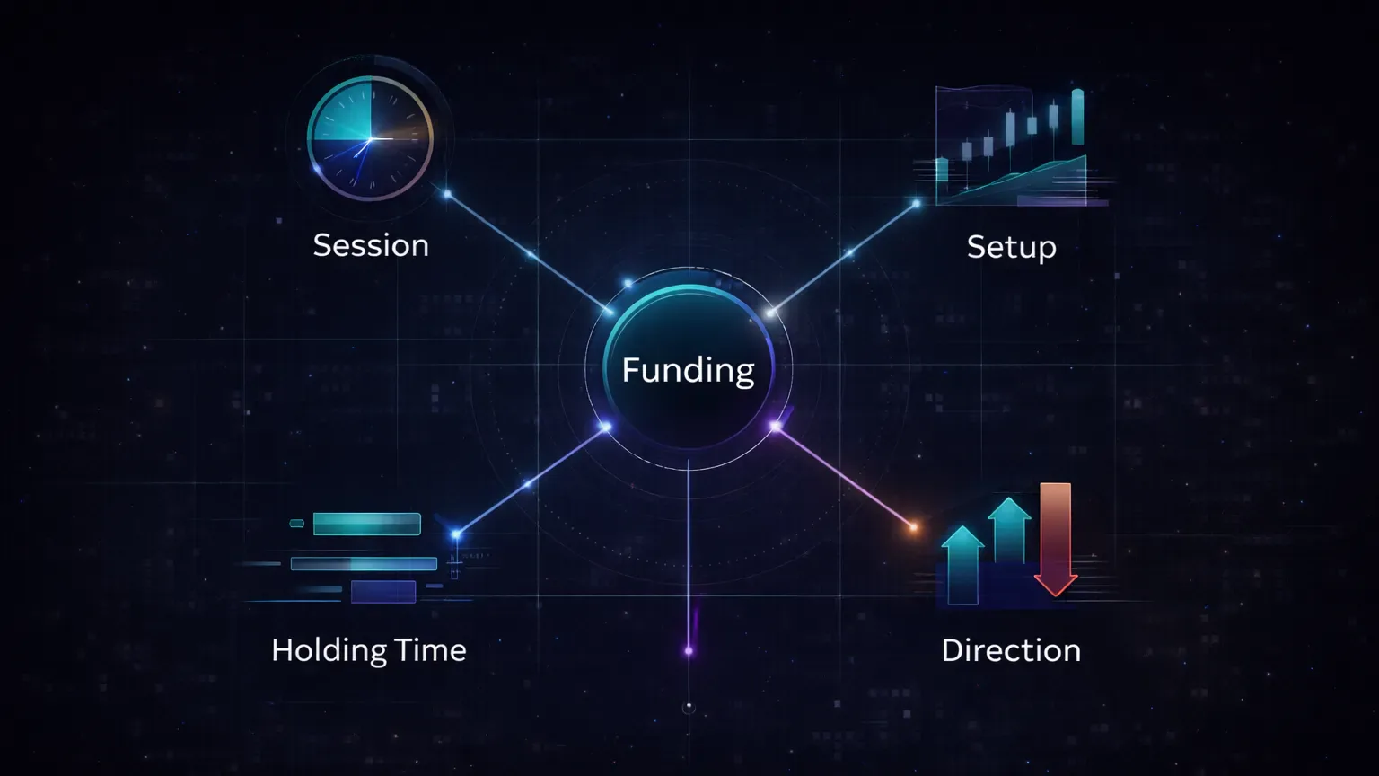 Network diagram showing funding analysis by session strategy holding time and direction