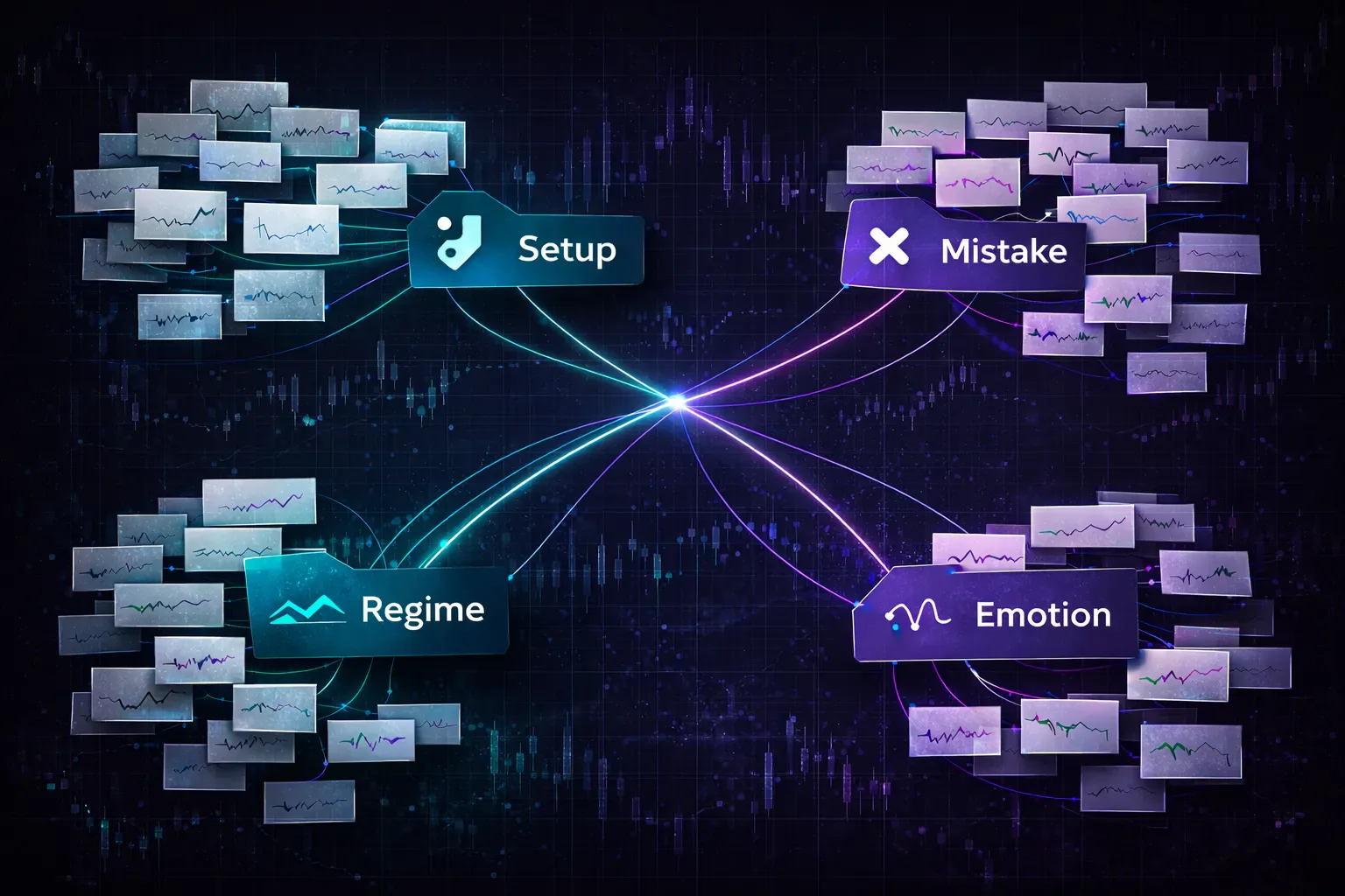 Tag-based trade journal database visualization turning raw trades into searchable patterns