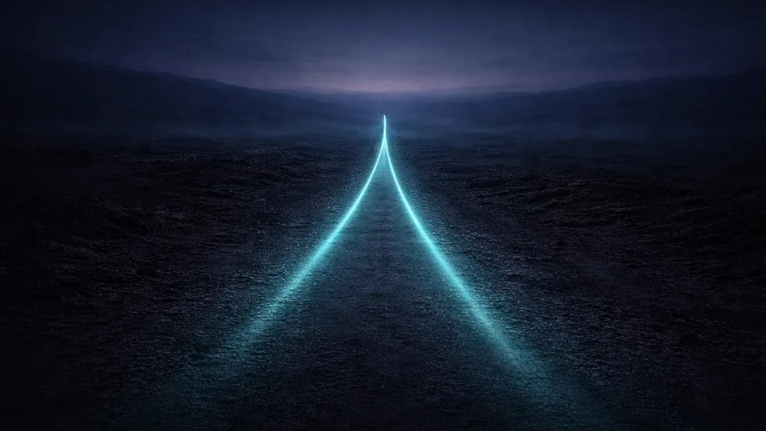 Cinematic wide scene of a lone illuminated path through darkness symbolizing sustainable discipline and long-term consistency