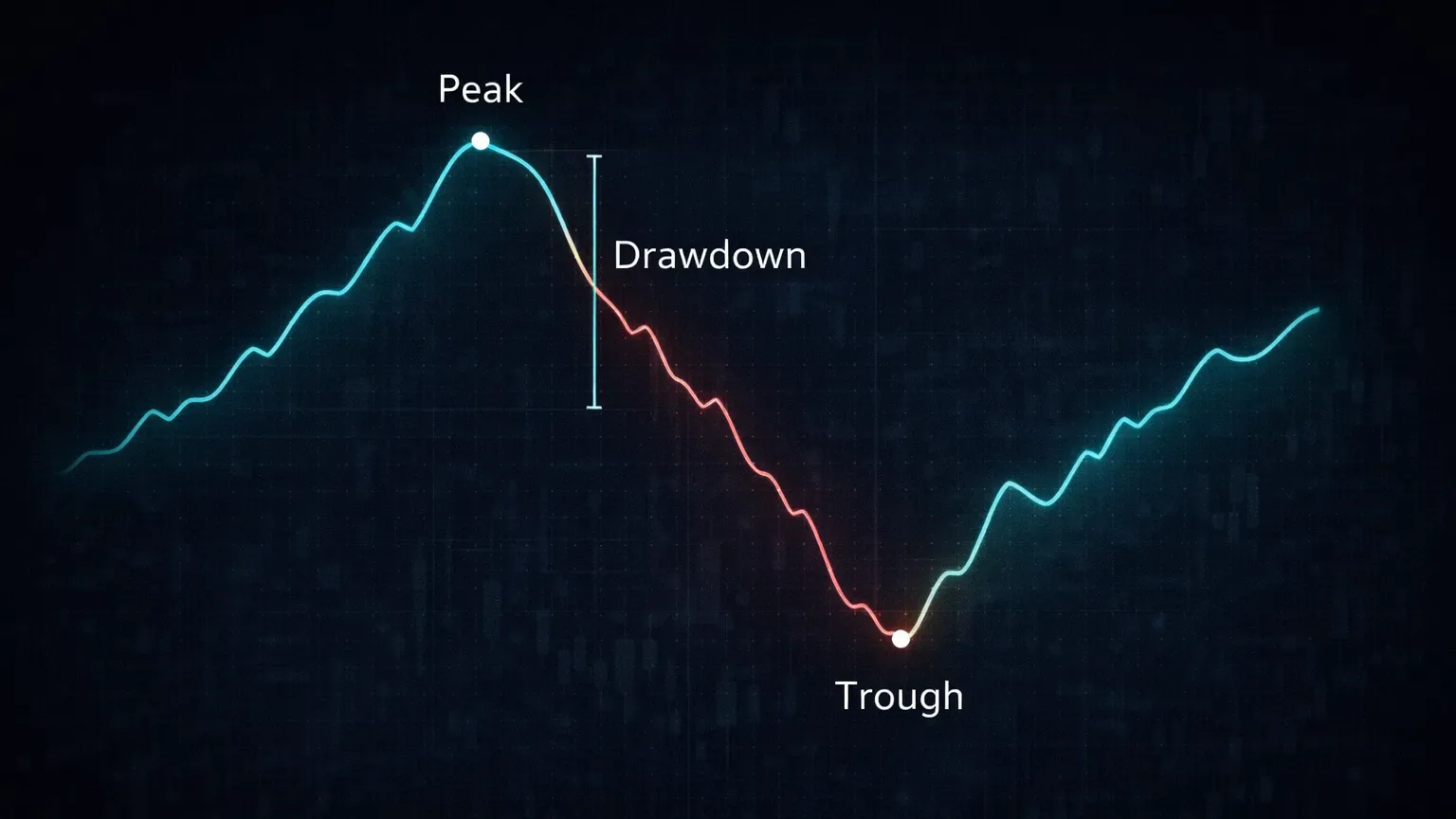 Equity curve diagram showing peak to trough drawdown measurement