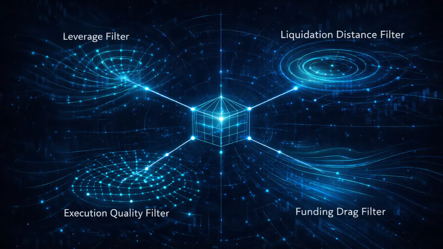 Network visualization showing how leverage, liquidation distance, and funding create three core futures journal filters