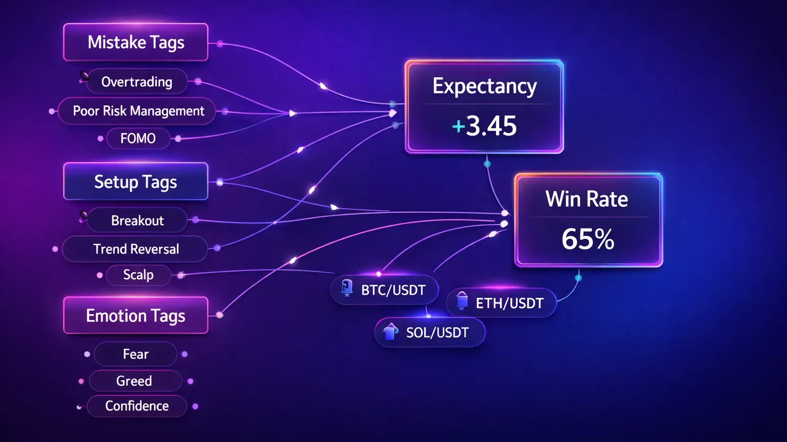Trading journal tag analytics concept diagram