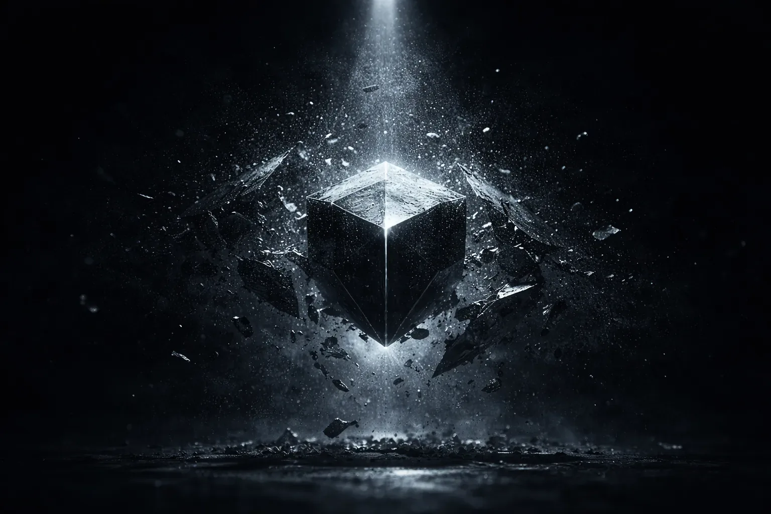 Atmospheric image of a single structured form under harsh focused light being tested and stripped of weak layers