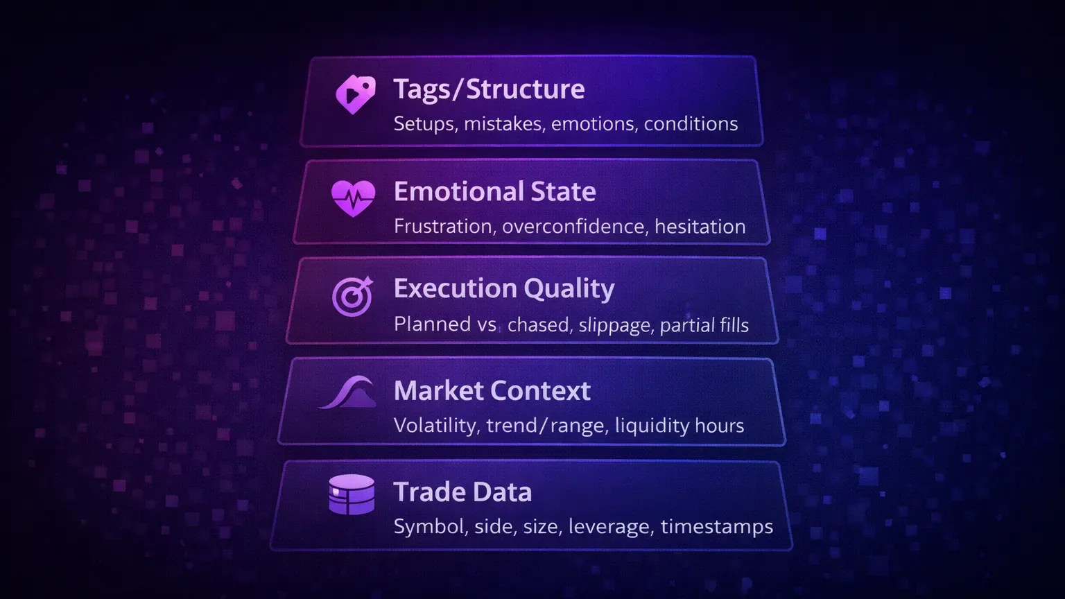 Layers of a crypto trading journal: data, context, execution, emotion, tags
