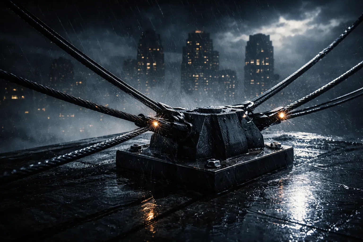 Cinematic depiction of correlated crypto futures drawdowns and shared margin pressure without any text or UI.