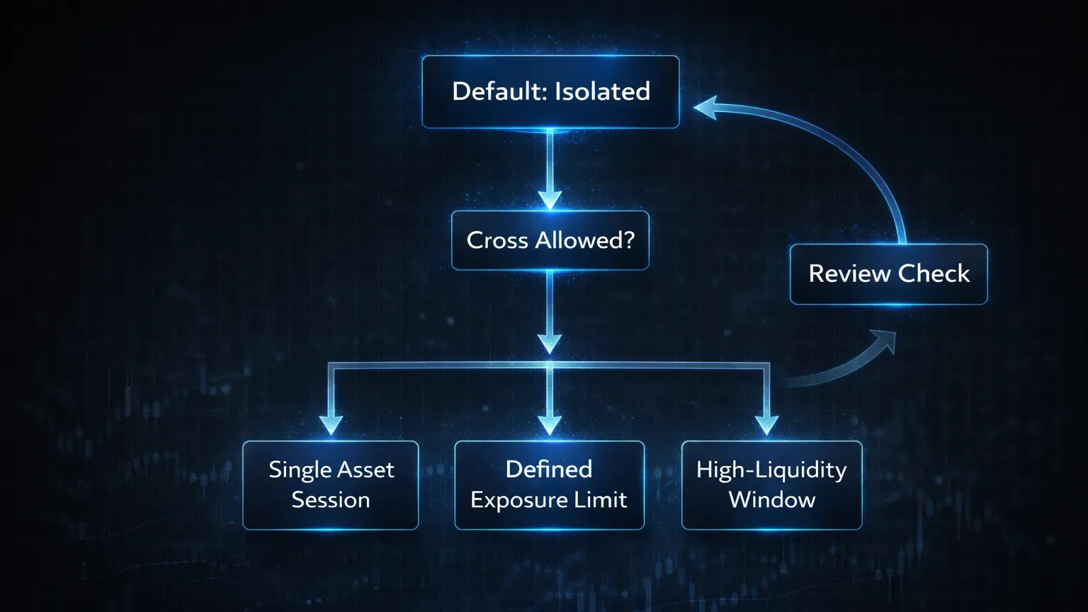 Decision framework showing when to default to isolated margin and when cross margin is allowed by rules.