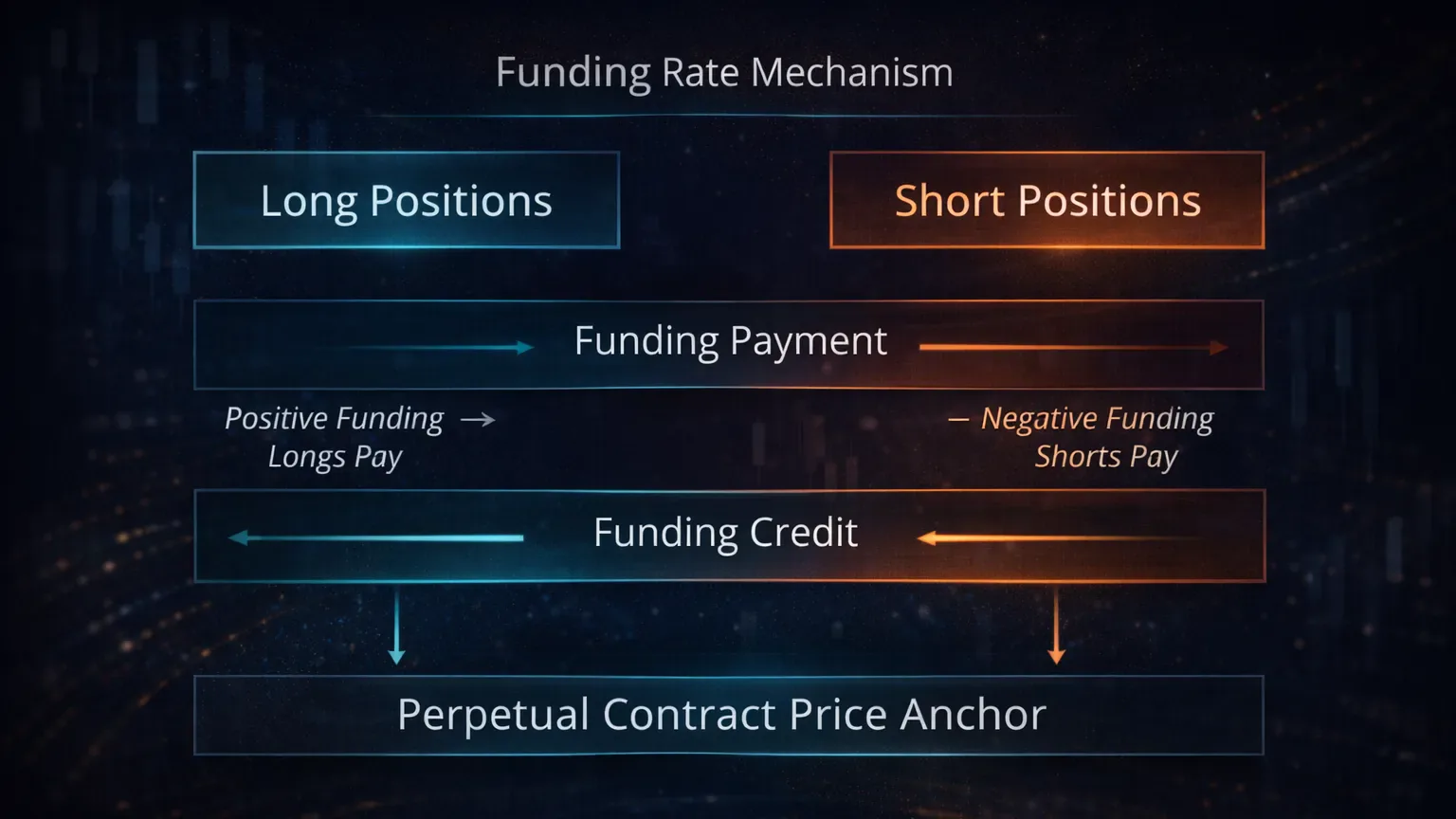 Labeled funding transfer diagram showing value flow between longs and shorts over time