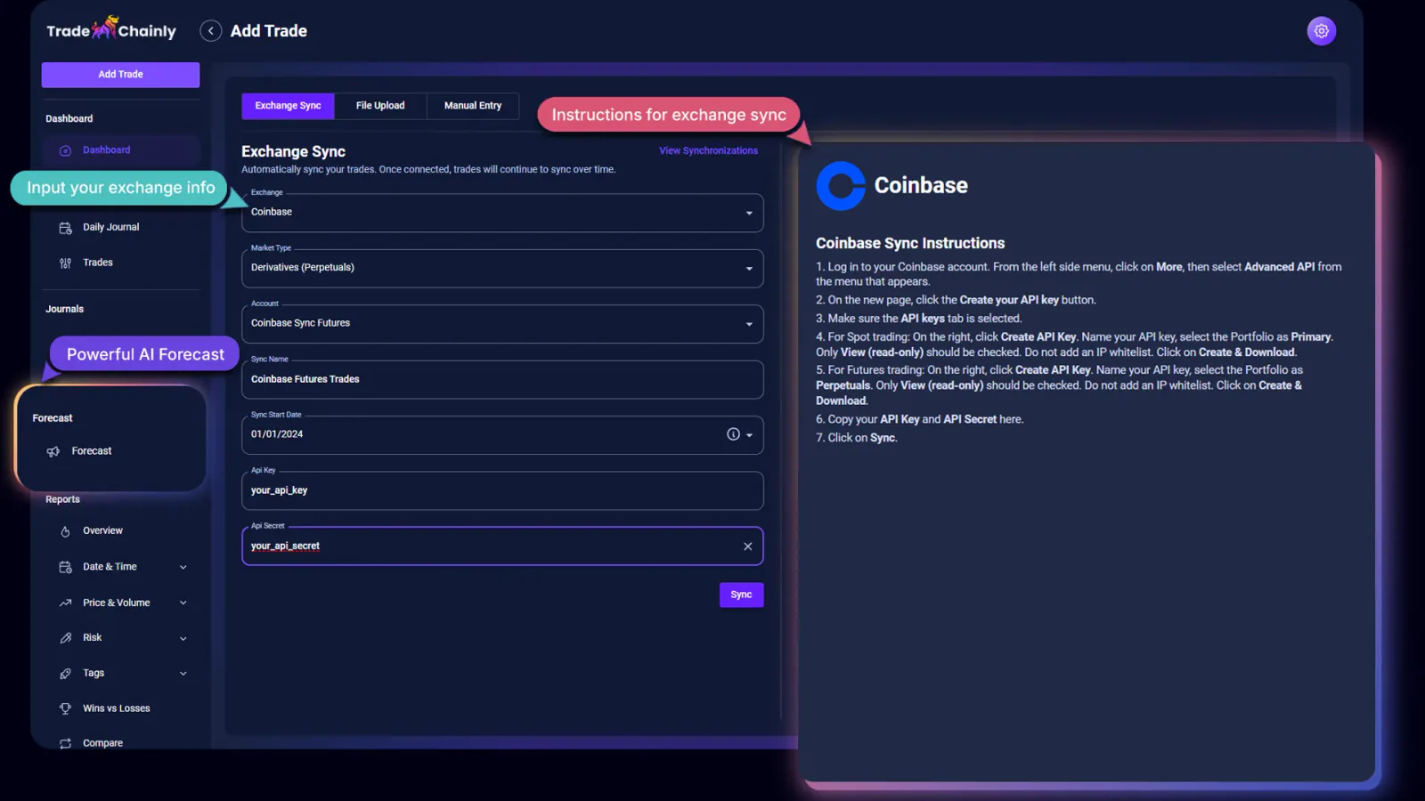 TradeChainly Exchange API Sync Interface