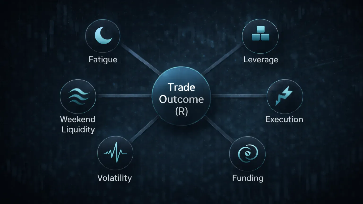 Conceptual visualization of crypto microstructure factors affecting execution and R outcomes