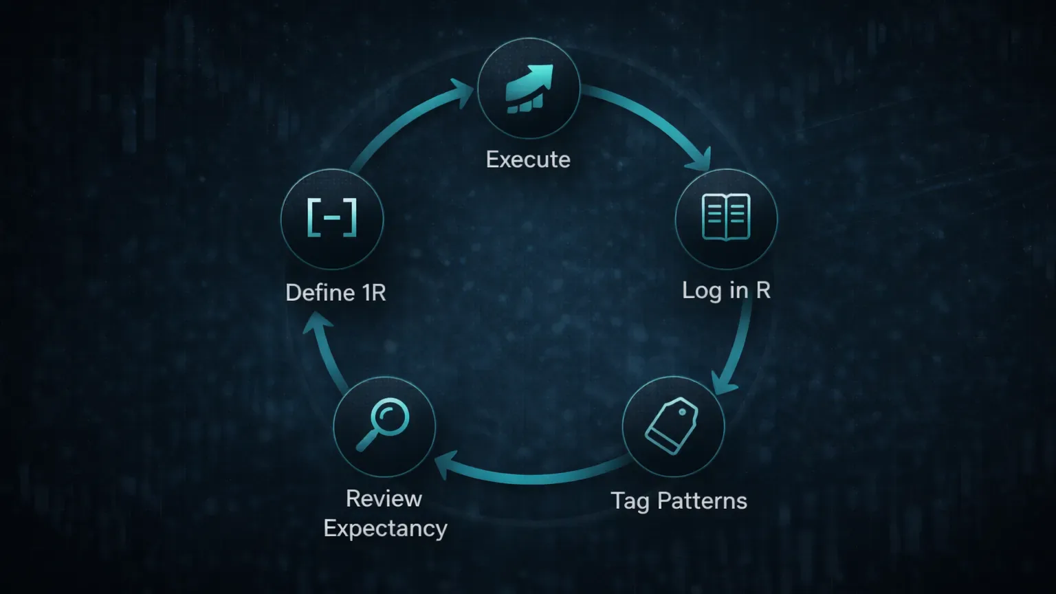 Trading journal workflow diagram turning R-multiple and expectancy into a repeatable review loop